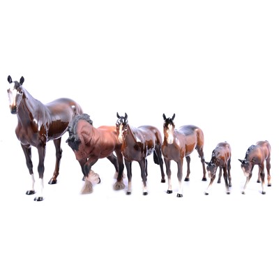 Lot 50 - A Beswick brown matt glazed Shire horse, five Beswick brown gloss horses and ponies.