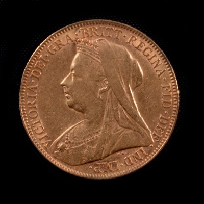 Lot 266 - A Gold Full Sovereign coin, Victoria Veiled Head 1900.