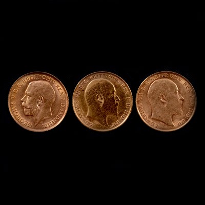 Lot 130 - Three Gold Half Sovereign Coins, Edward VII 1907 x 2, George V 1914.