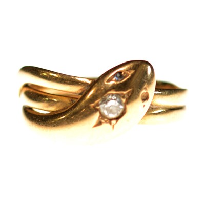 Lot 93 - An 18 carat gold diamond set snake ring.