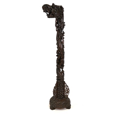 Lot 435 - Chinese carved hardwood dragon standard lamp