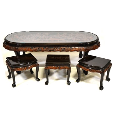 Lot 437 - Nest of Singapore carved hardwood coffee tables