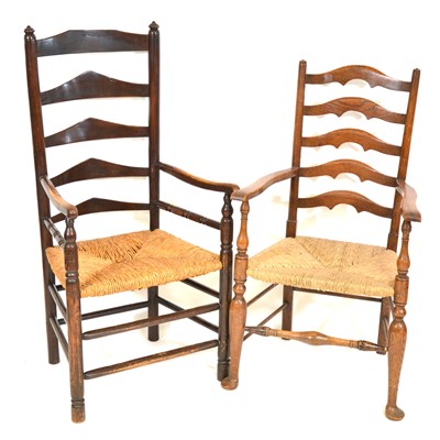 Lot 455 - Set of five ash ladder-back chairs, matched