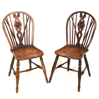 Lot 399 - Pair of Victorian wheel-back kitchen chairs