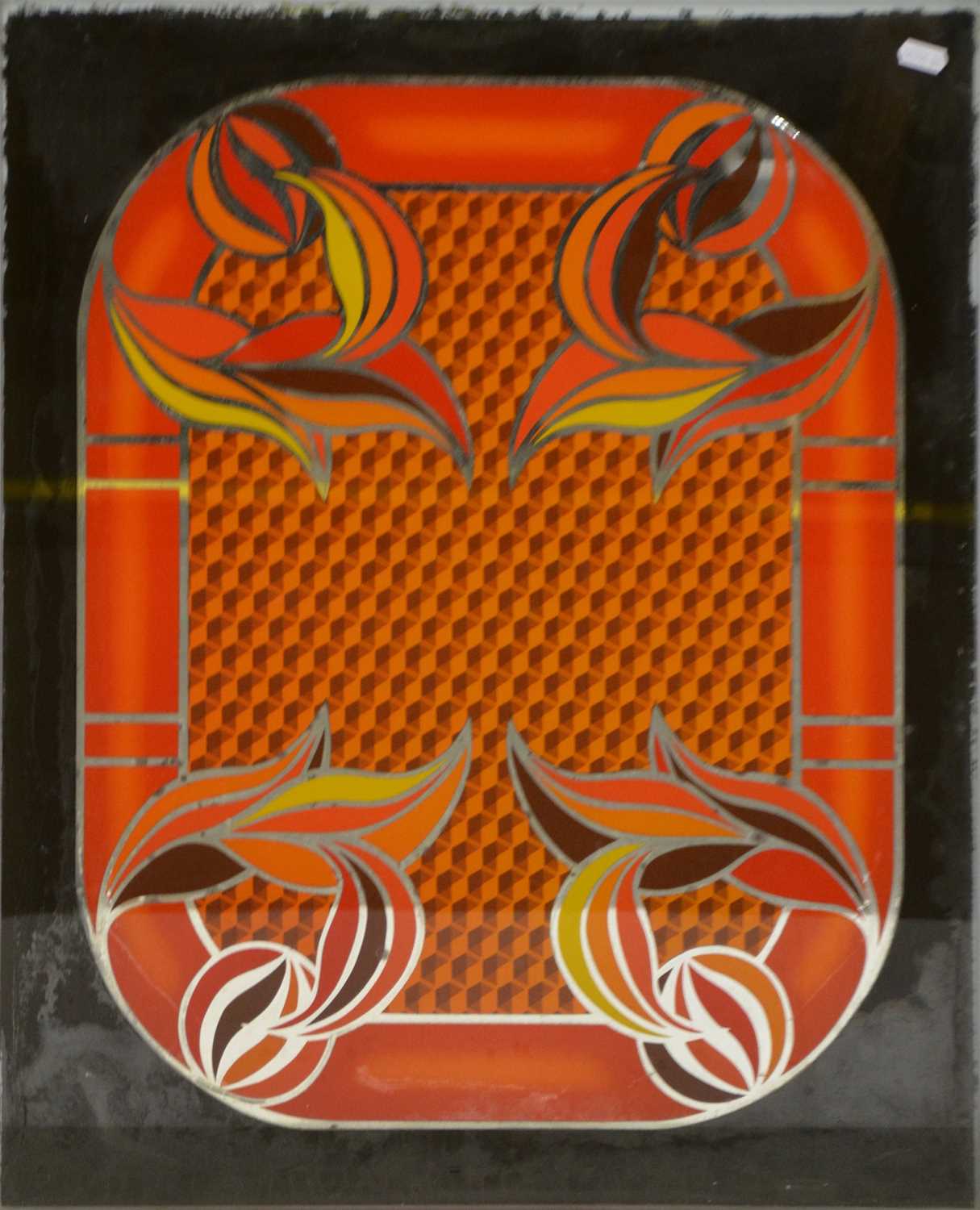 Lot 338 - Five vintage arcade glass panels, orange