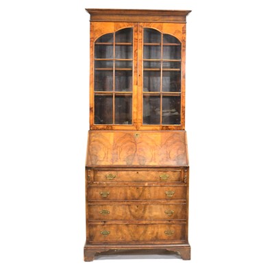 Lot 262 - George III style walnut bureau bookcase