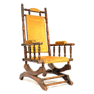 Lot 337 - Stained wood American rocking chair