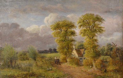 Lot 226 - B Sands, Landscape with a cottage, and a horse and cart