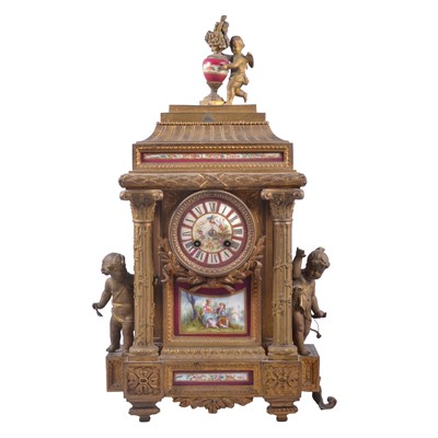 Lot 517 - French gilt metal and Sevres style porcelain mantel clock