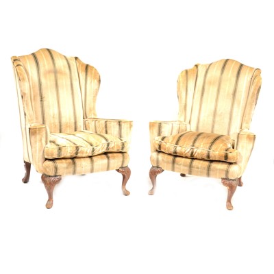 Lot 593 - Pair of wing-back easy chairs