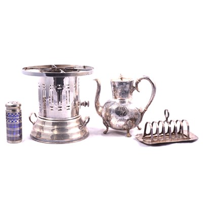 Lot 220 - Old Sheffield Plate cruet, Victorian EPBM teapot, and other silver-plated wares.