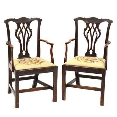 Lot 476 - Pair of 'country-made' Chippendale design elbow chairs