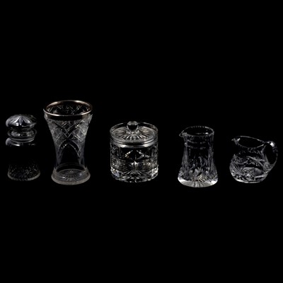 Lot 83 - Early Victorian cut-glass jug, Stuart Crystal bowl, biscuit box and other cut-glasswares.