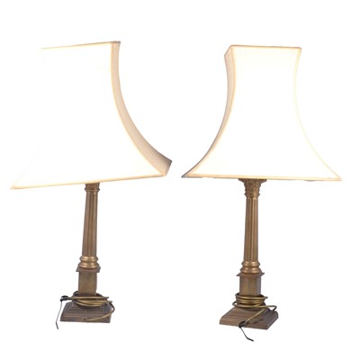 Lot 511 - Pair of modern brass Corinthian column table lamps.