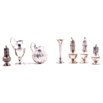 Lot 368 - Silver helmet-shape cream jug, S Blanckensee & Son Ltd, Birmingham 1912, and other silver.