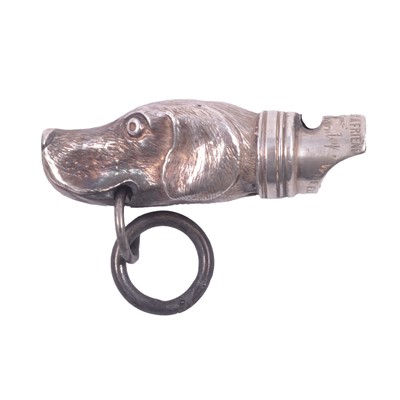 Lot 352 - Victorian silver 'dog head' whistle, George Unite, London 1872.