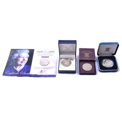 Lot 344 - Queen Mother 90th Birthday silver proof crown, and other coins, some silver content.