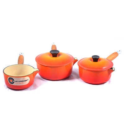 Lot 136 - Le Creuset Volcanic saucepans and casserole dishes