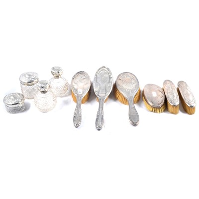 Lot 231 - Art Nouveau silver-backed four-piece brush set, Walker & Hall, Sheffield 1911, and other items.