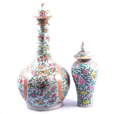 Lot 10 - Chinese famille rose bottle vase and a famille verte vase