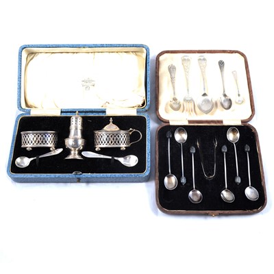 Lot 226 - Silver coffee spoons, cased cruet set and loose flatware.