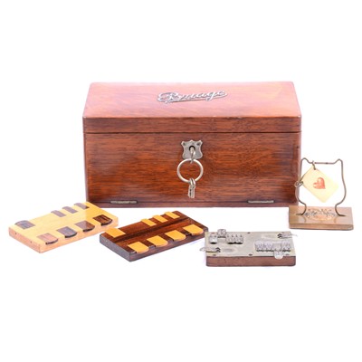 Lot 128 - Oak gaming box, "Bridge", whist markers, etc.