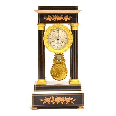 Lot 178 - French rosewood and marquetry portico clock