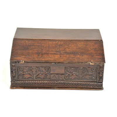 Lot 487 - Carved oak bible box, 18th Century and later