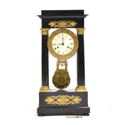 Lot 179 - French ebonised portico clock