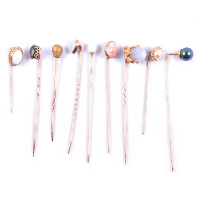 Lot 346 - Nine small stick/tie pins.