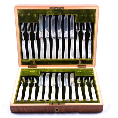 Lot 251 - Set of six silver bladed fruit knives and forks