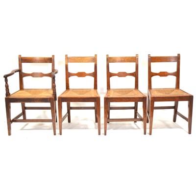 Lot 275 - Set of eight late George III oak kitchen chairs