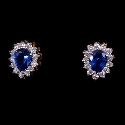 Lot 154 - A pair of Sri Lankan sapphire and diamond cluster earrings.