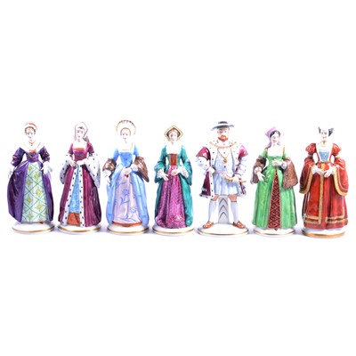Lot 34 - Set of seven Sitzendorf porcelain figures, King Henry VIII and his six wives