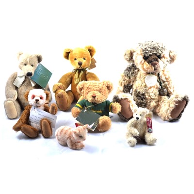 Lot 169 - Six teddy bears and a Steiff kitten.