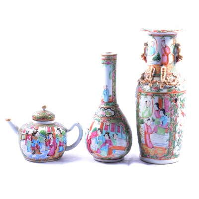 Lot 60 - Cantonese bottle vase, another vase, and a small teapot