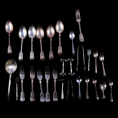 Lot 290 - Victorian silver serving spoon, Francis Higgins III, London 1883, and other flatware.