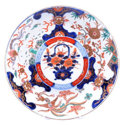 Lot 69 - Two Imari porcelain chargers, and a Royal Worcester commemorative plate