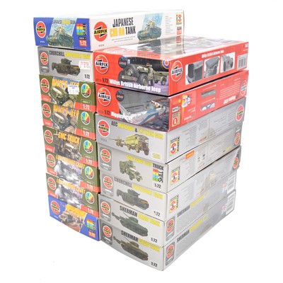 Lot 45 - Fifteen Airfix 1/72 scale model military vehicles, boxed
