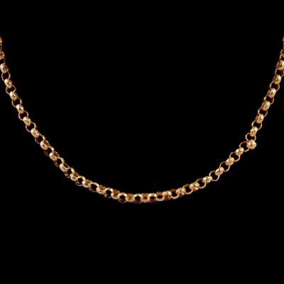 Lot 226 - A yellow metal fancy belcher link chain necklace with clasp.