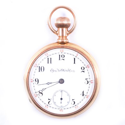 Lot 352 - Elgin - an 18 carat yellow gold open face pocket watch.