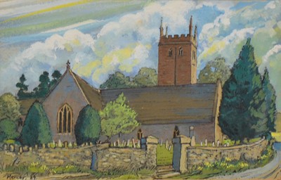 Lot 385 - Robert Mercer, two oils, and a watercolour of a church.