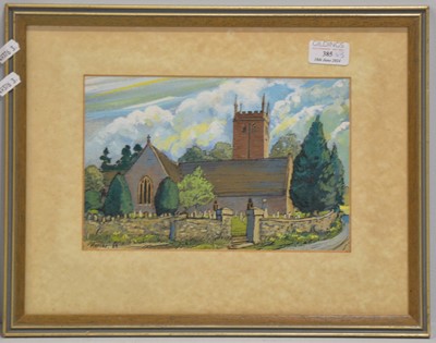 Lot 385 - Robert Mercer, two oils, and a watercolour of a church.
