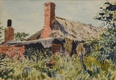 Lot 373 - C D Brown, Thatched cottage and two other watercolours