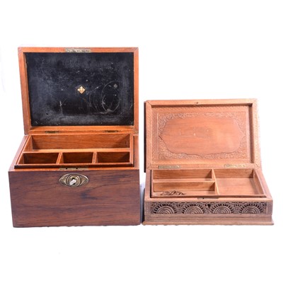 Lot 108 - Walnut workbox and a carved wood jewellery box