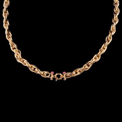 Lot 219 - A modern 9 carat yellow gold rope link necklace.