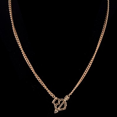 Lot 223 - A modern 9 carat yellow gold heart and arrow necklace and bracelet set.