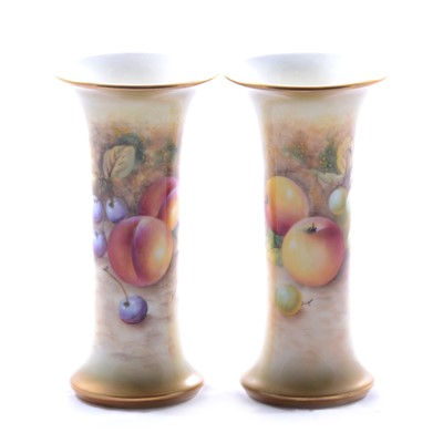 Lot 20 - Pair of Royal Worcester fruit painted vases