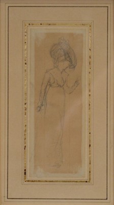 Lot 308 - English School, pencil sketch of a lady, another pencil drawing and an etching