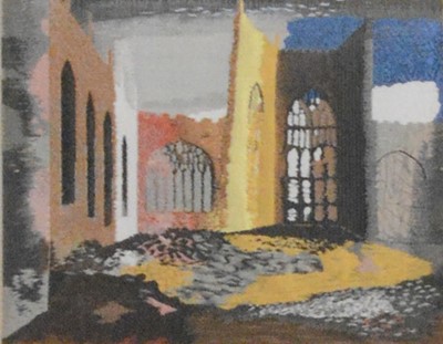 Lot 50 - John Piper, Coventry Cathedral 1940, silk panel